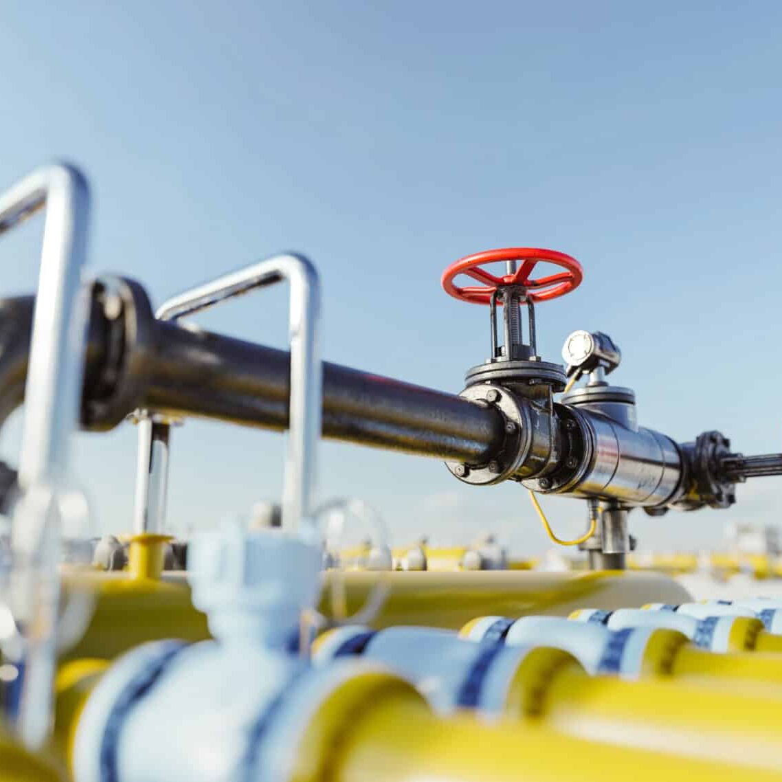 Gas tap with pipeline system at natural gas station. Industry